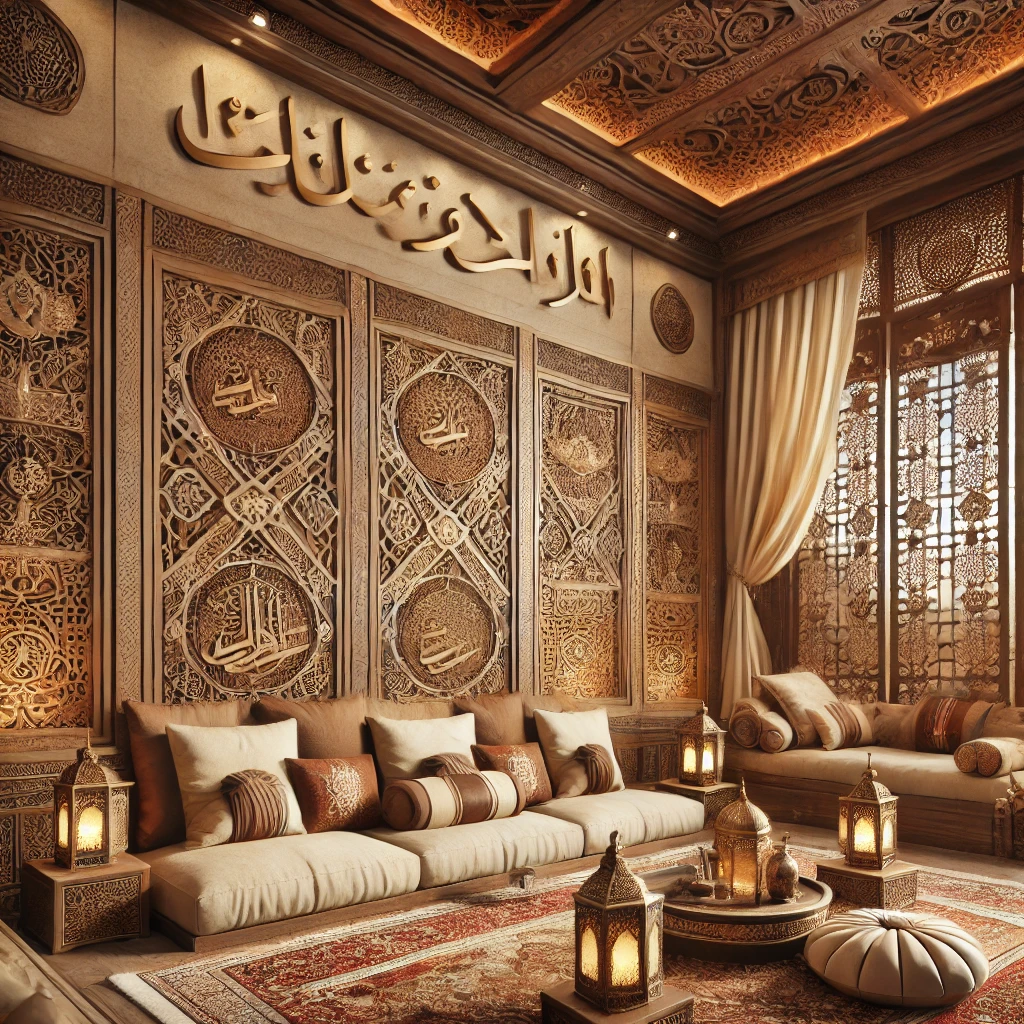 A detailed visualization of Traditional Saudi decor. The scene features earthy tones like brown2